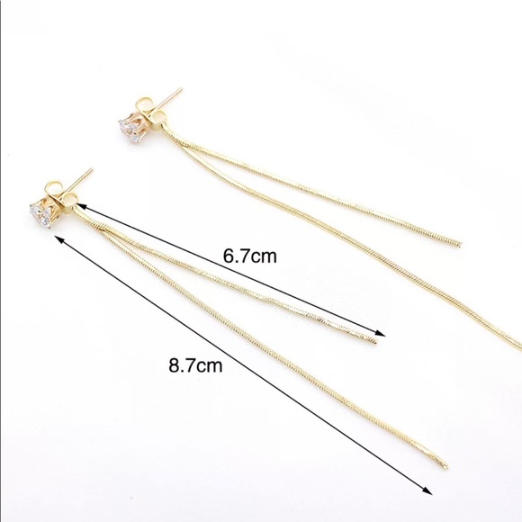 Silver Long Crystal Tassel Dangle Earrings - Picture 4 of 4